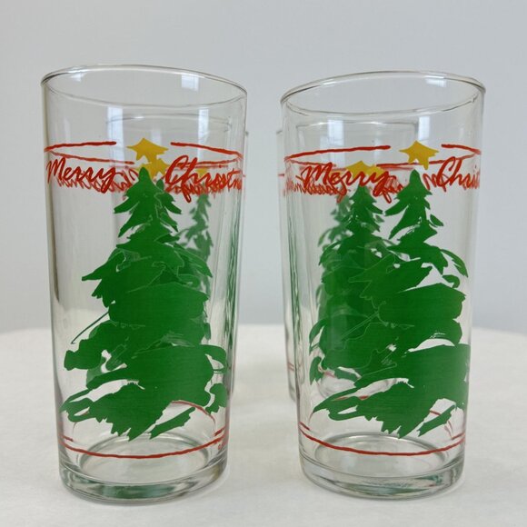 Vintage 1990 Abbey Press Merry Christmas Glass Tumbler Trees 4-Piece Set 12 oz - Picture 13 of 15